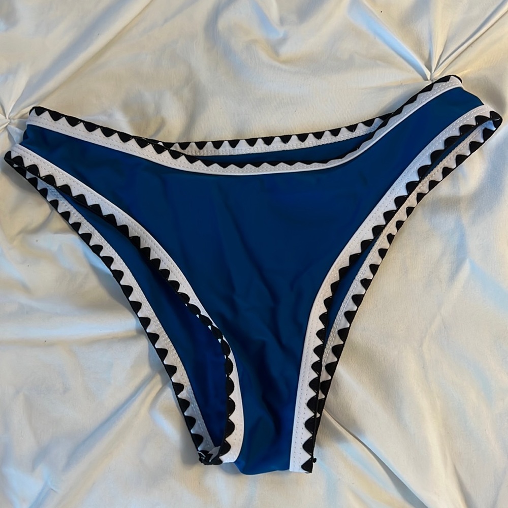 Blue with black and white piping bikini bottom